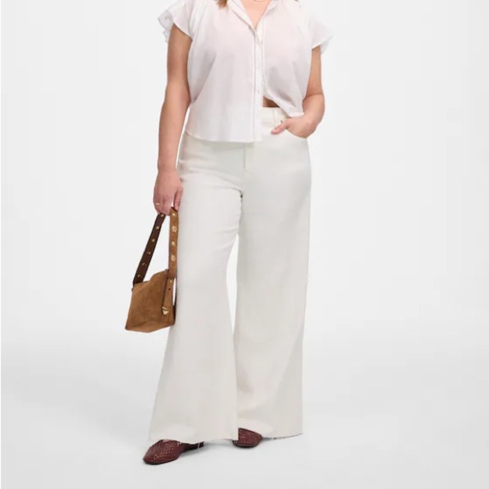 Madewell The Plus Curvy Pieced Barrel-Leg Jean in tile white size 20 20W NWT‎